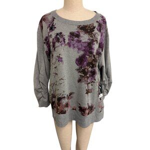 Simply Vera Vera Wang XL Floral Gray Sweatshirt With Embellishments